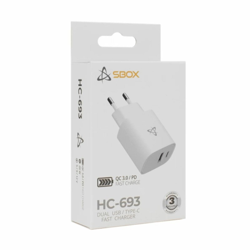 Polnilec SBOX HC-693, USB-A, USB-C, bel