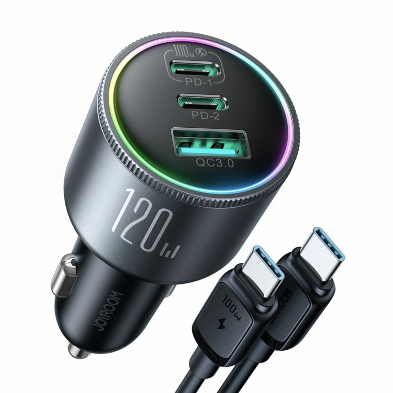 Avtomobilski polnilec Joyroom JR-CCN07, 120W PD QC, USB-C, USB-A, črn