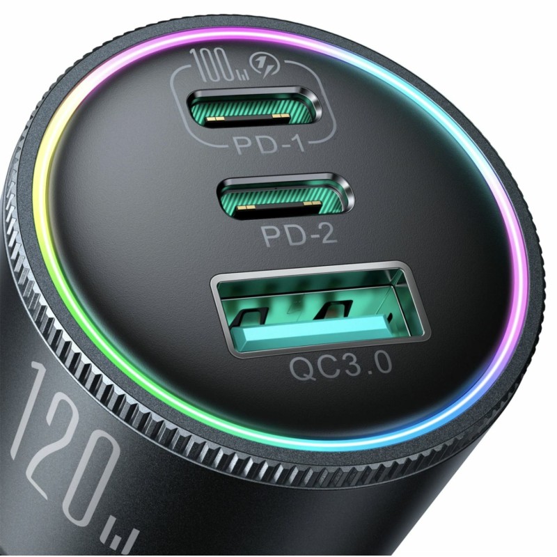 Avtomobilski polnilec Joyroom JR-CCN07, 120W PD QC, USB-C, USB-A, črn