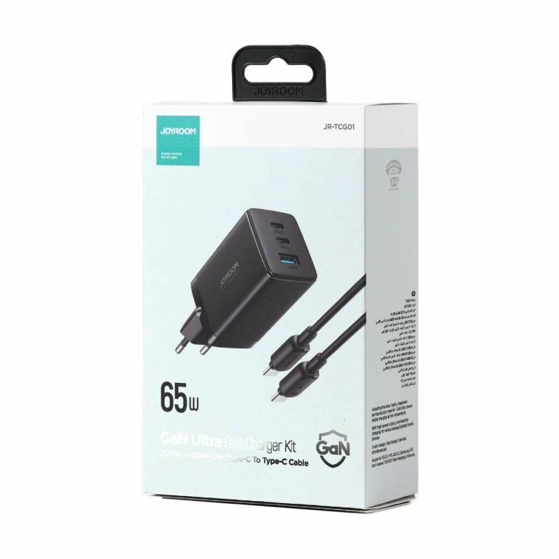 Polnilec Joyroom JR-TCG01, 65W PD, 2x USB-C, USB-A, črn