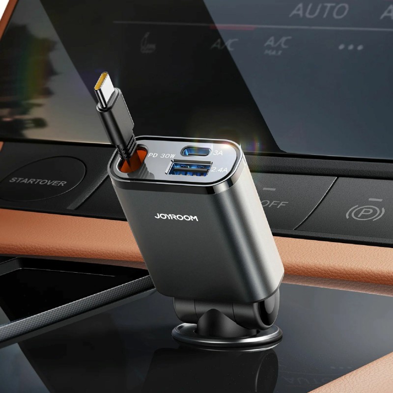 Avtomobilski polnilec Joyroom JR-CCL07, 45W PD QC, USB-A, USB-C, črn