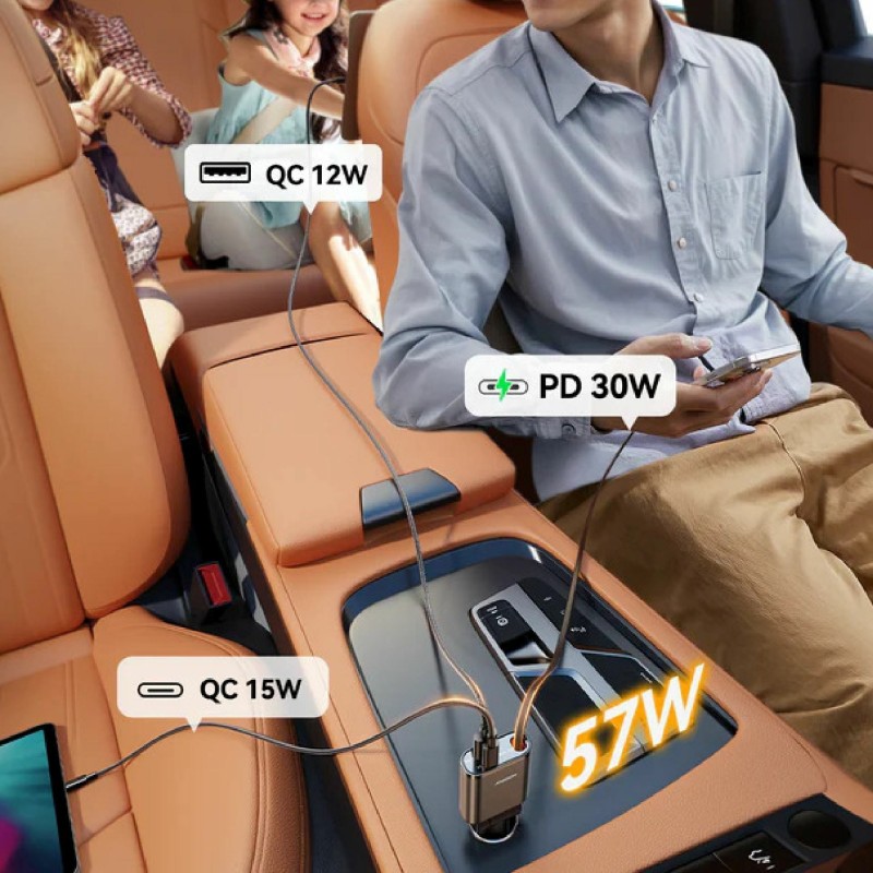 Avtomobilski polnilec Joyroom JR-CCL07, 45W PD QC, USB-A, USB-C, črn