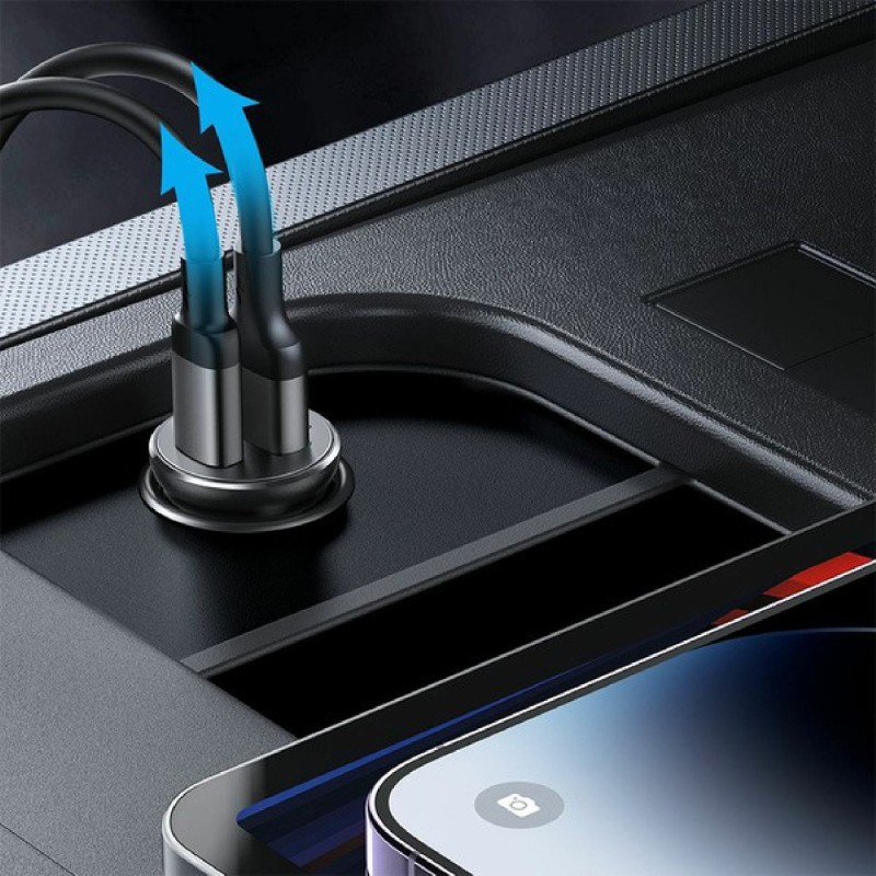 Avtomobilski polnilec Joyroom JR-CCN05, 30W PD QC, USB-A, USB-C, črn