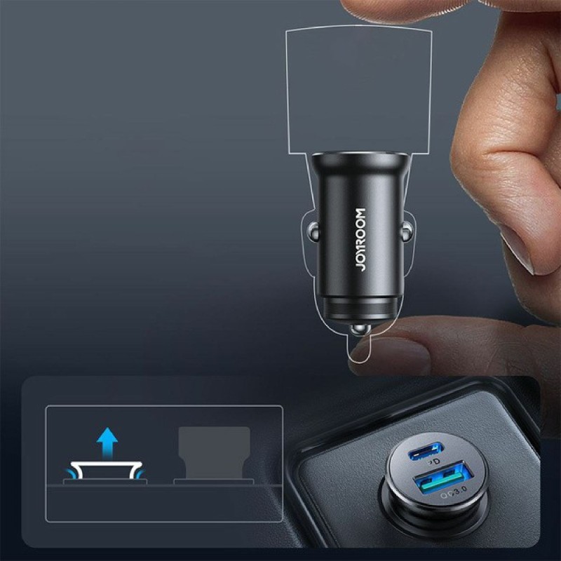 Avtomobilski polnilec Joyroom JR-CCN05, 30W PD QC, USB-A, USB-C, črn