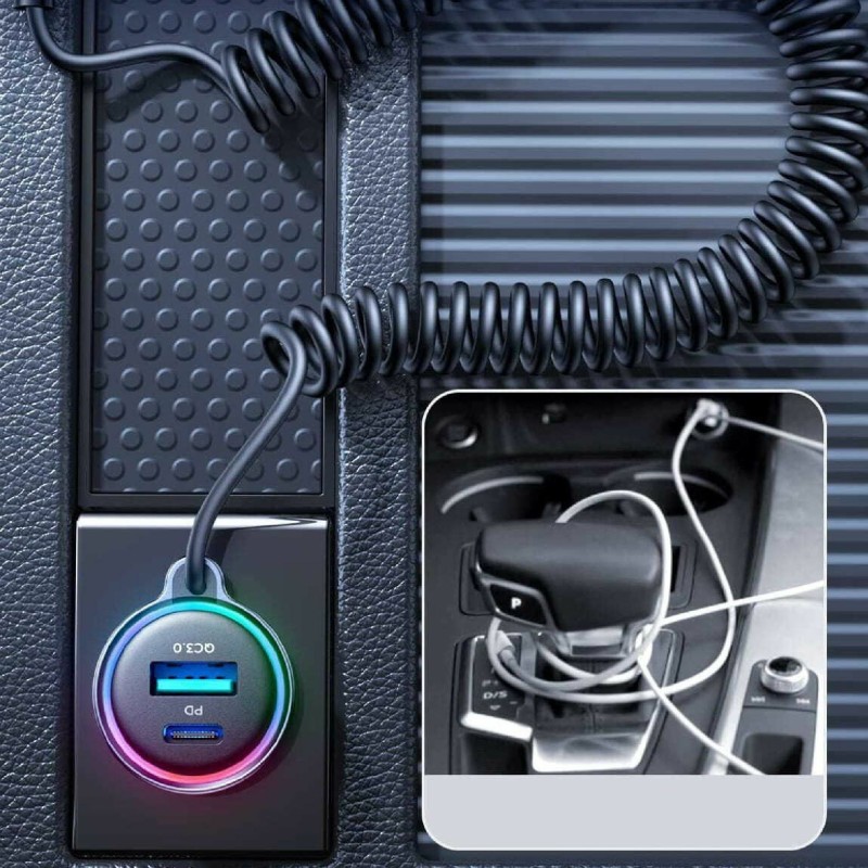 Avtomobilski polnilec Joyroom JR-CL07, 60W PD QC, USB-A, USB-C, črn