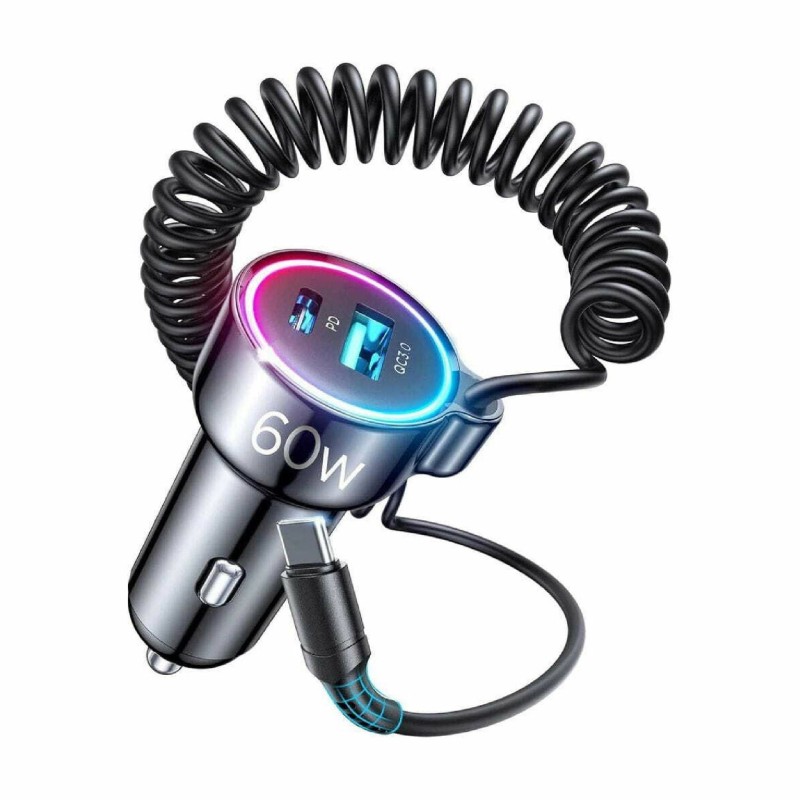 Avtomobilski polnilec Joyroom JR-CL07, 60W PD QC, USB-A, USB-C, črn