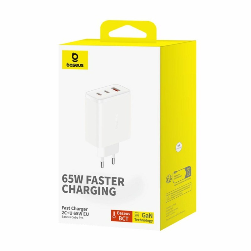 Polnilec Baseus CubePro, 65W 2x USB-C, USB-A, bel