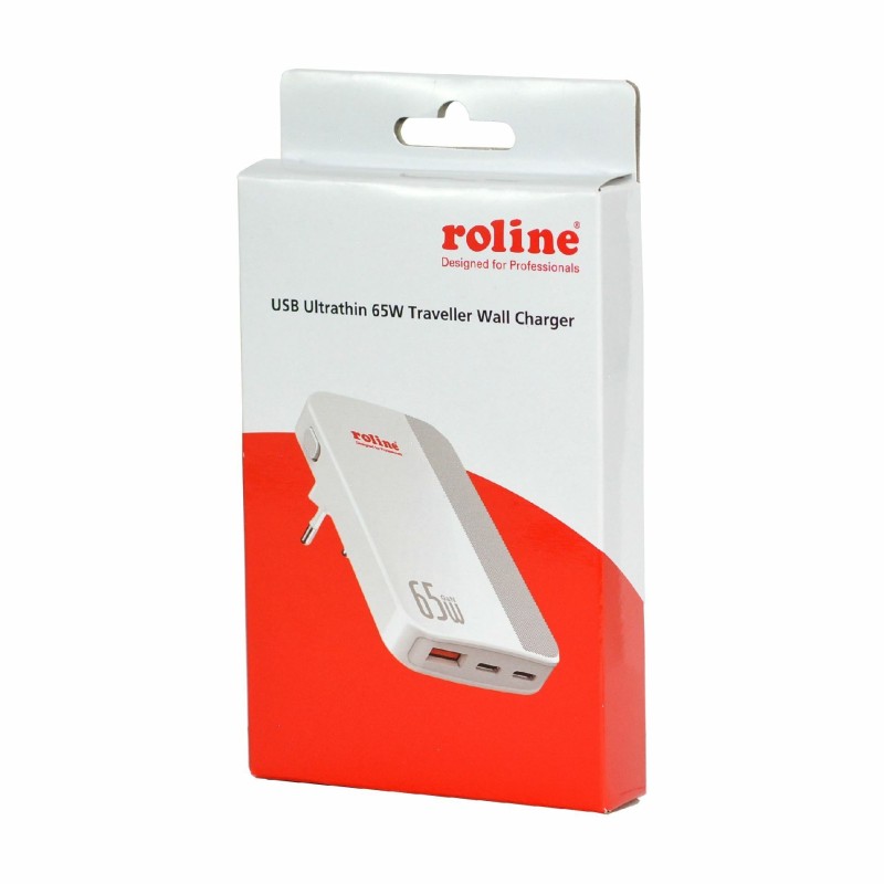 Polnilec kotni Roline 65W, 2x USB-C, USB-A, bel