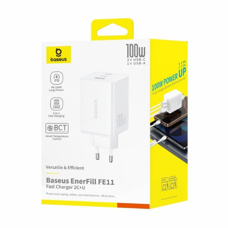 Polnilec Baseus EnerFill FE11, 100W, 2x USB-C, USB-A, bel