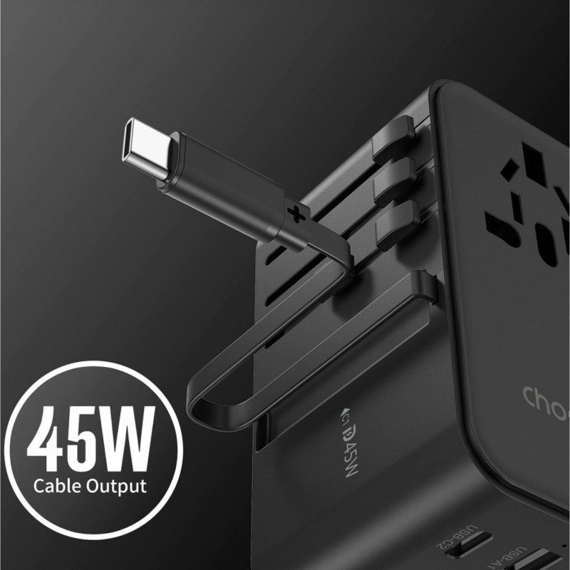 Potovalni adapter Choetech PD5021 45 W z USB-C PD in vtiči EU/US/UK/AU