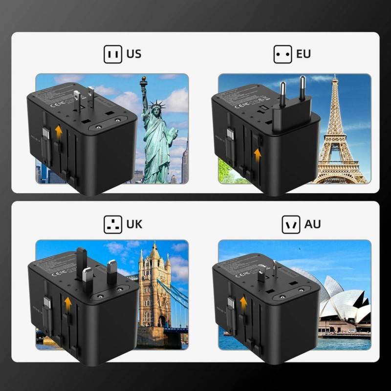 Potovalni adapter Choetech PD5022 70 W z USB-C PD in vtiči EU/US/UK/AU