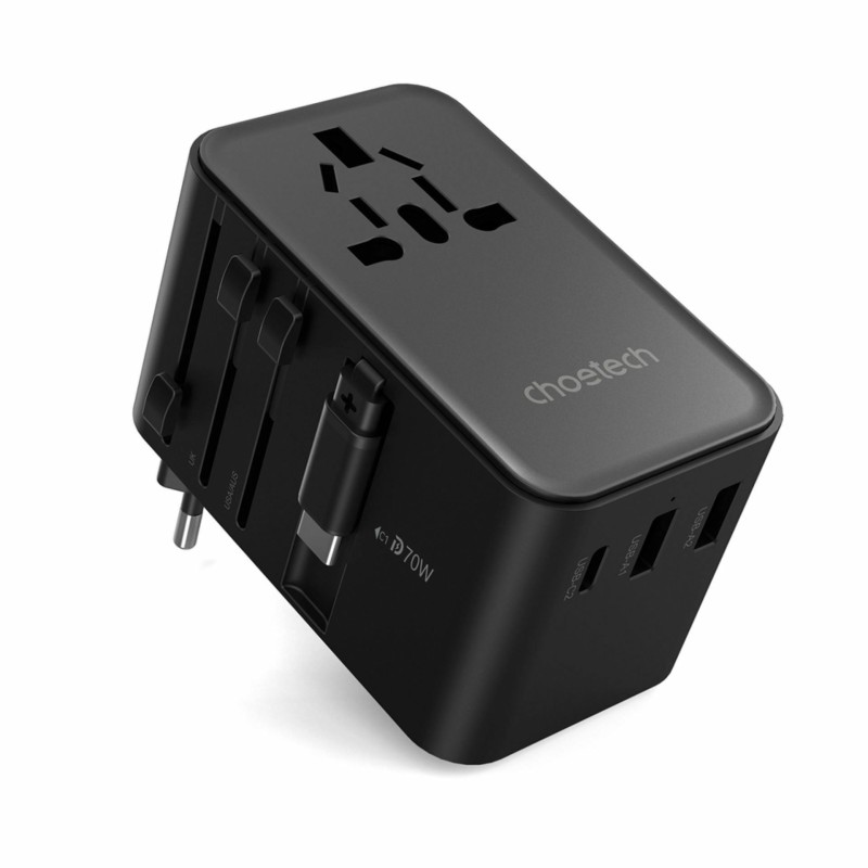 Potovalni adapter Choetech PD5022 70 W z USB-C PD in vtiči EU/US/UK/AU