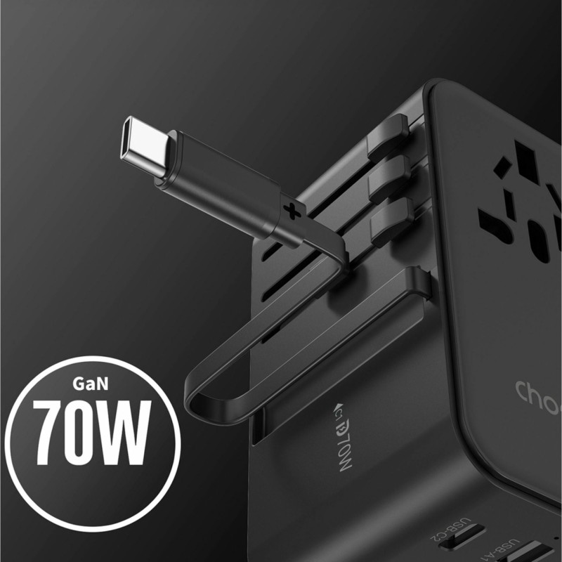 Potovalni adapter Choetech PD5022 70 W z USB-C PD in vtiči EU/US/UK/AU