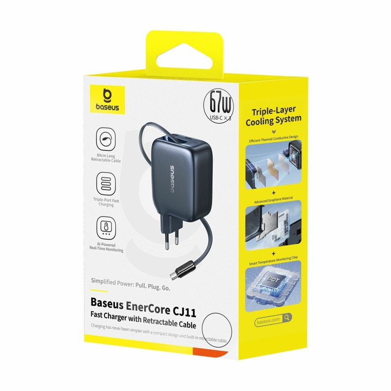 Polnilec Baseus E0121E00 67W QC PD, USB-C, črn