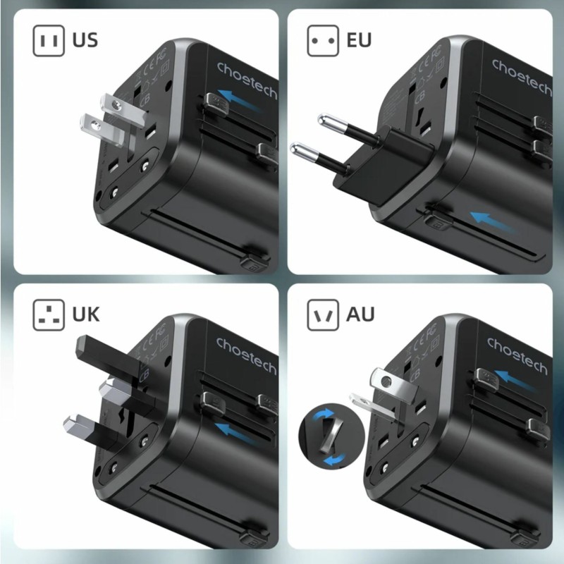 Potovalni polnilec Choetech PD5008 35W, USB-C, USB-A, EU USA UK AU