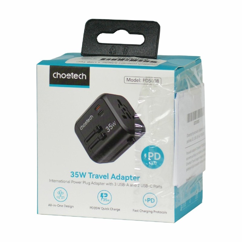Potovalni polnilec Choetech PD5008 35W, USB-C, USB-A, EU USA UK AU