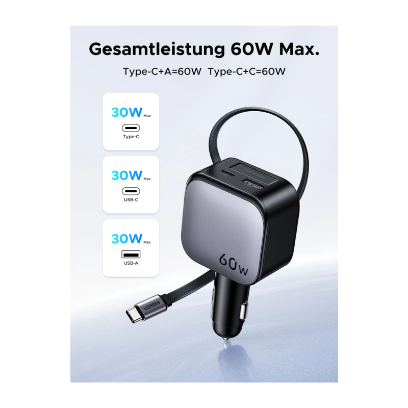 Avtomobilski polnilec Ugreen 55212B, 60W, USB-C