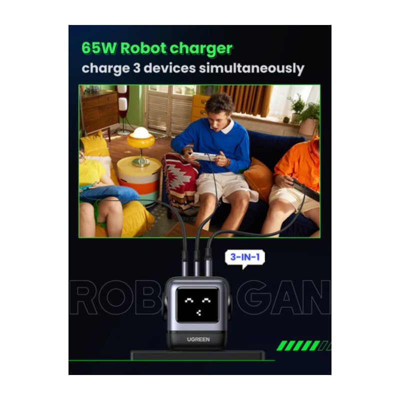 Polnilec Ugreen Nexode Robot 25685B 65W GaN, siv