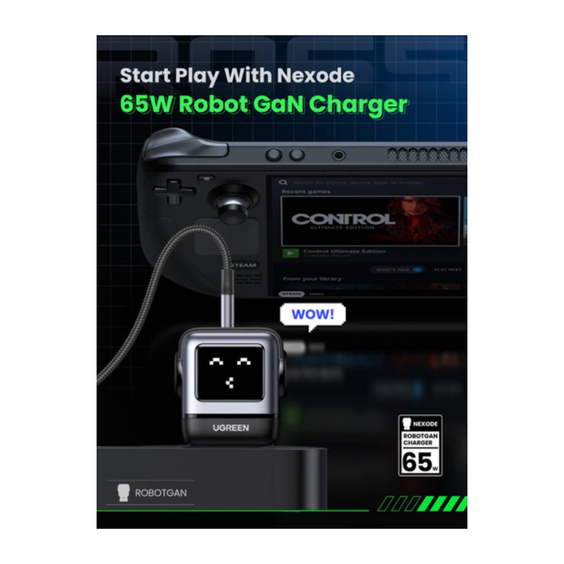 Polnilec Ugreen Nexode Robot 25685B 65W GaN, siv