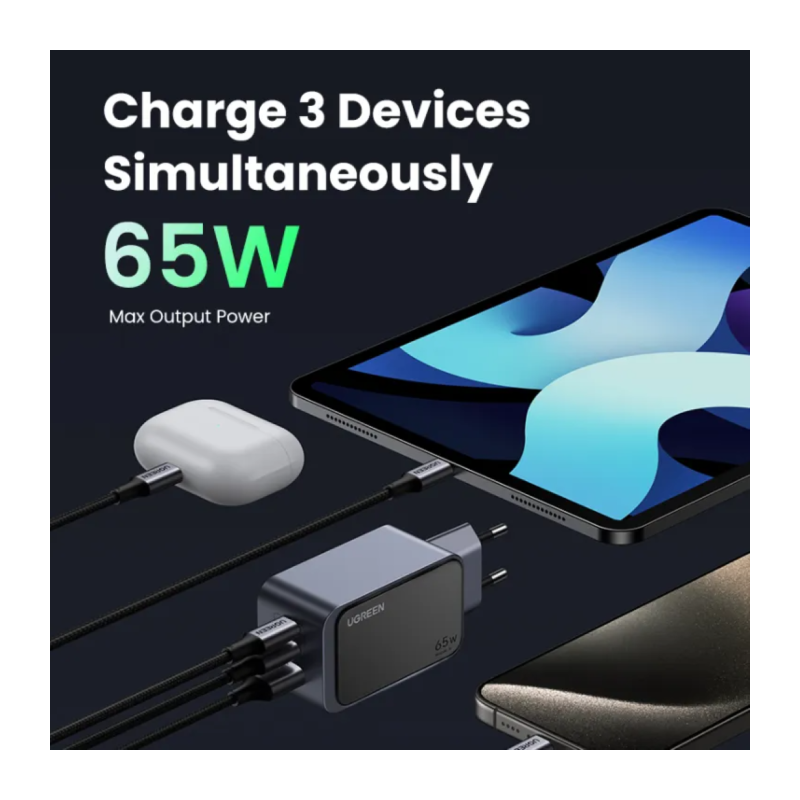 Polnilec Ugreen Nexode S 65W, 2x USB-C, USB-A