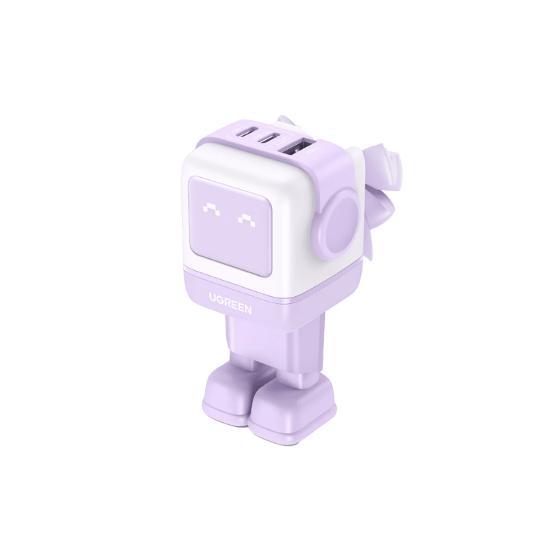 Polnilec Ugreen Nexode Robot GaN 65W, USB-C, USB-A, vijolična