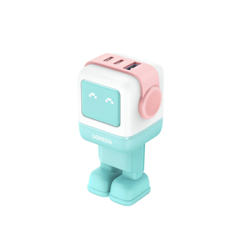 Polnilec Ugreen Nexode Robot GaN 65W, USB-C, USB-A, roza