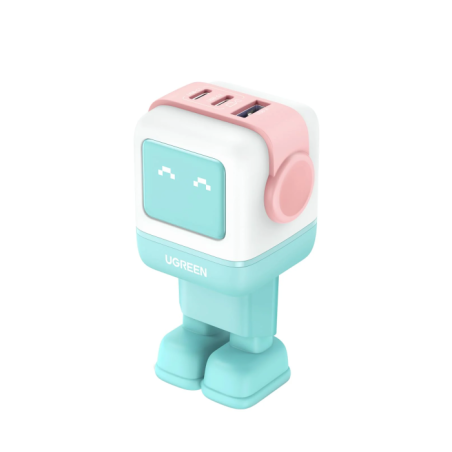 Polnilec Ugreen Nexode Robot GaN 65W, USB-C, USB-A, roza