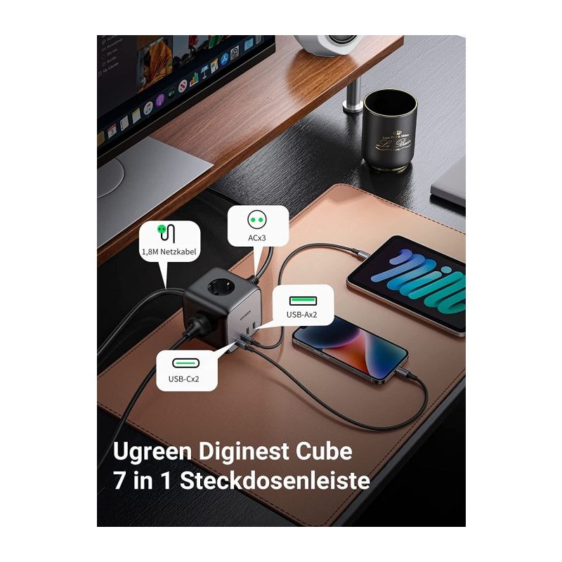 Polnilec Ugreen DigiNest Cube 65W USB-C, 7v1