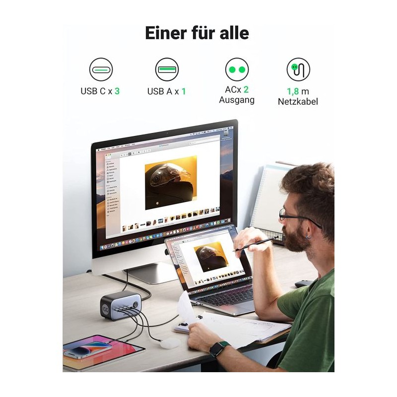 Polnilec Ugreen DigiNest Pro 100W GaN, USB-C