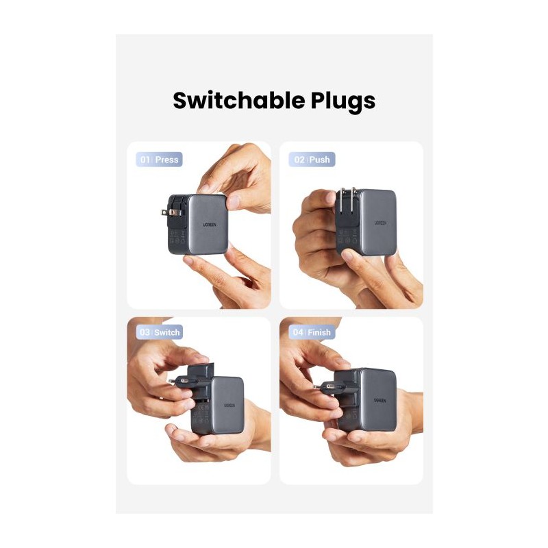 Potovalni polnilec Ugreen Nexode 65W GaN PD, USB-A, USB-C