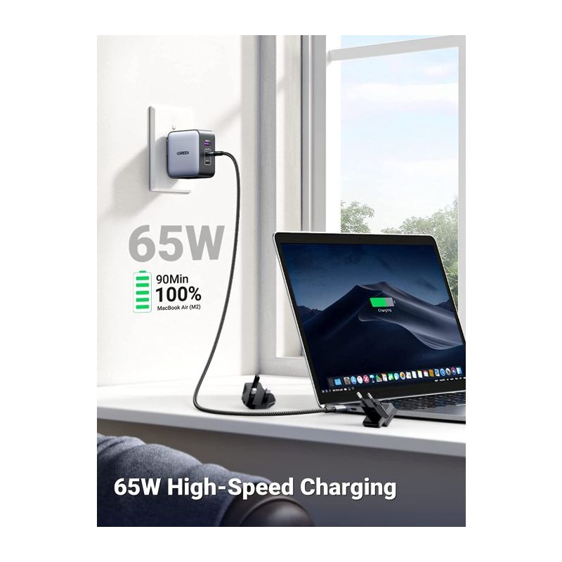 Potovalni polnilec Ugreen Nexode 65W GaN PD, USB-A, USB-C