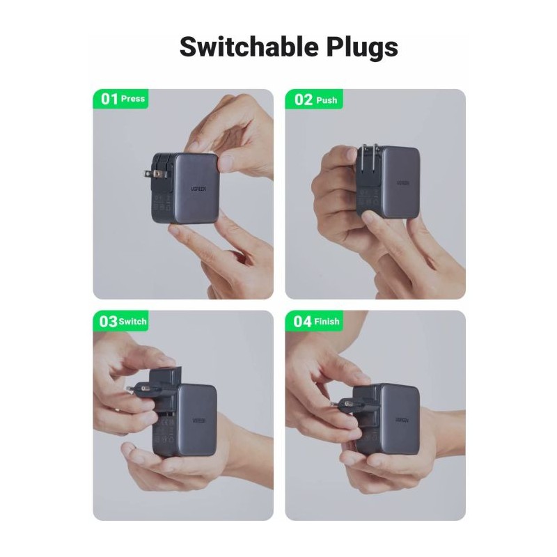 Potovalni polnilec Ugreen Nexode 65W GaN PD, USB-A, USB-C