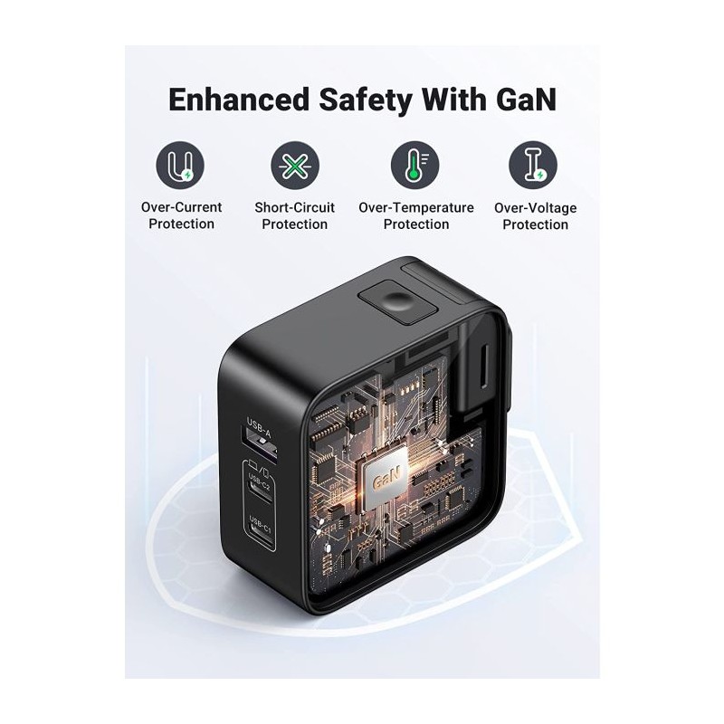 Potovalni polnilec Ugreen Nexode 65W GaN PD, USB-A, USB-C