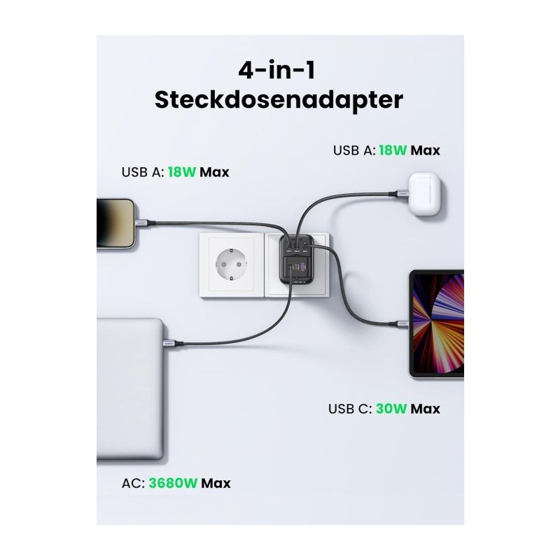 Polnilec Ugreen Nexode 4v1 30W QC, USB-A, USB-C
