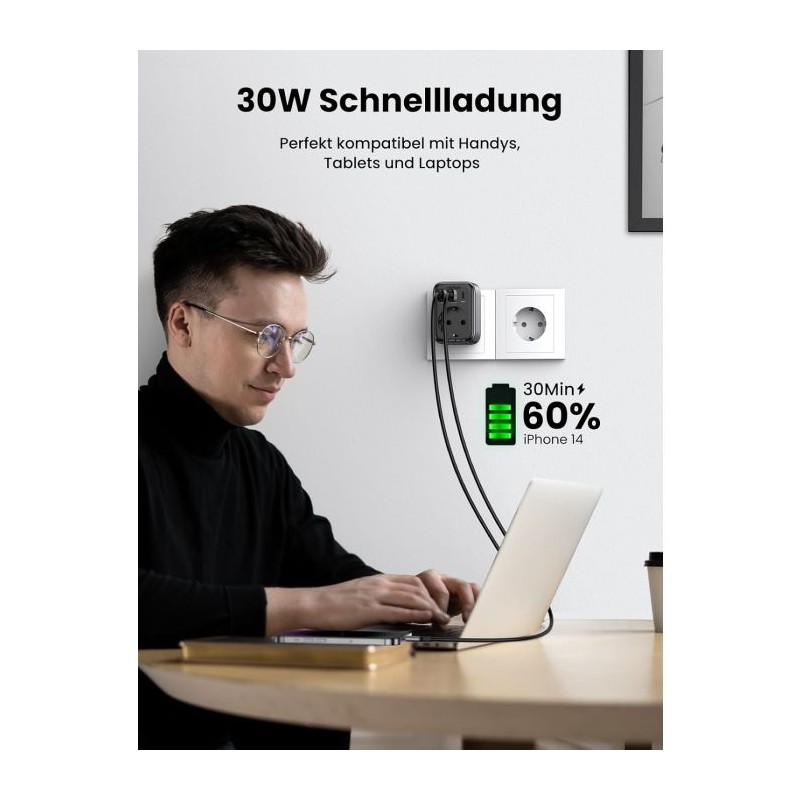 Polnilec Ugreen Nexode 4v1 30W QC, USB-A, USB-C