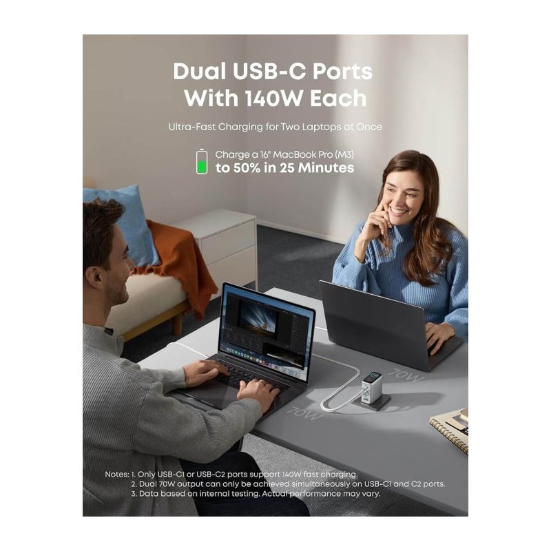 Polnilec Anker B2697G41 140W, USB-C, USB-A, siv