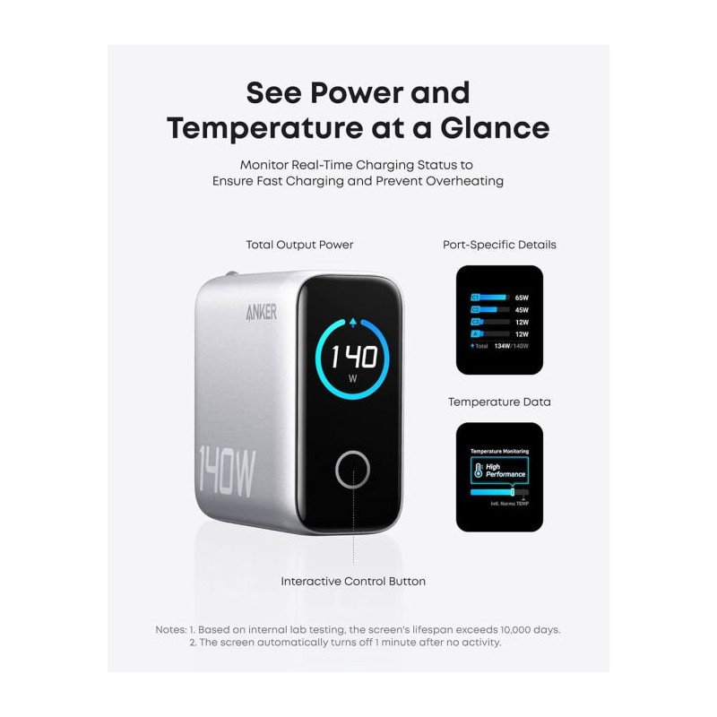 Polnilec Anker B2697G41 140W, USB-C, USB-A, siv