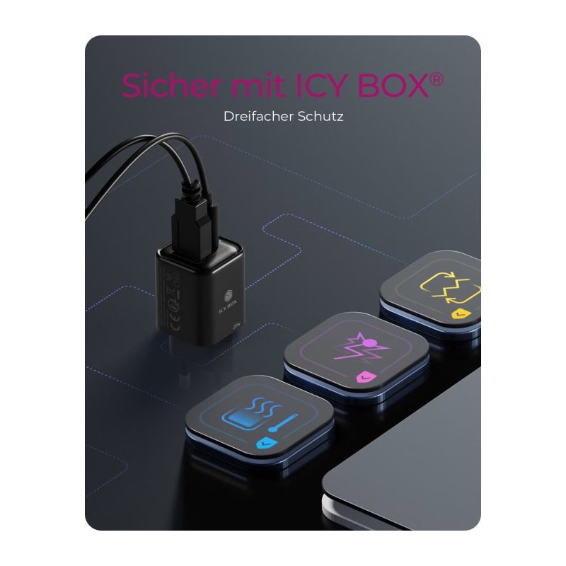 Polnilec IcyBox IB-PS1020-PD 20W USB-A, USB-C