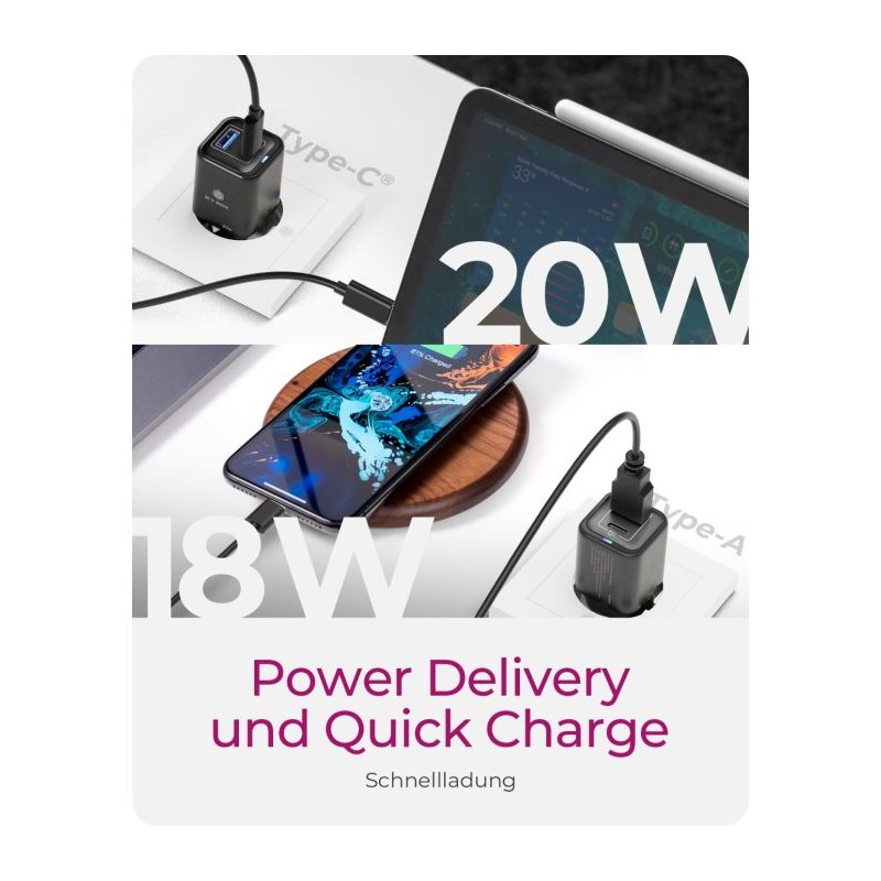 Polnilec IcyBox IB-PS1020-PD 20W USB-A, USB-C