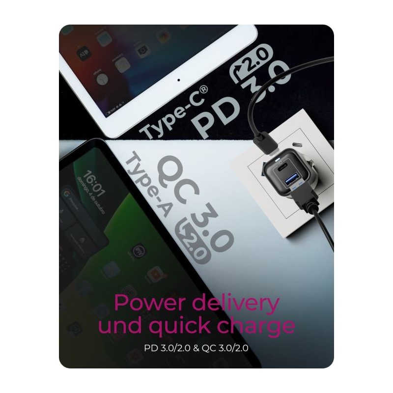 Polnilec IcyBox IB-PS1020-PD 20W USB-A, USB-C