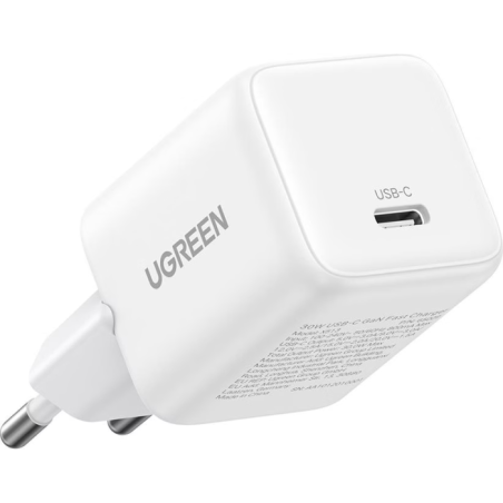 Polnilec Ugreen 30W GaN, USB-C, bel