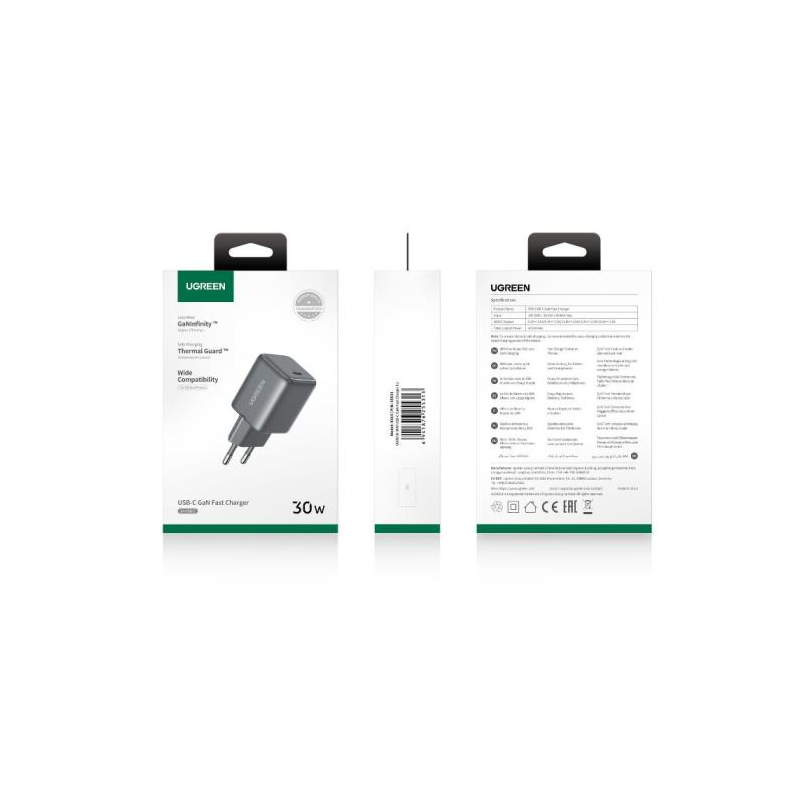Polnilec Ugreen 30W GaN, USB-C, črn