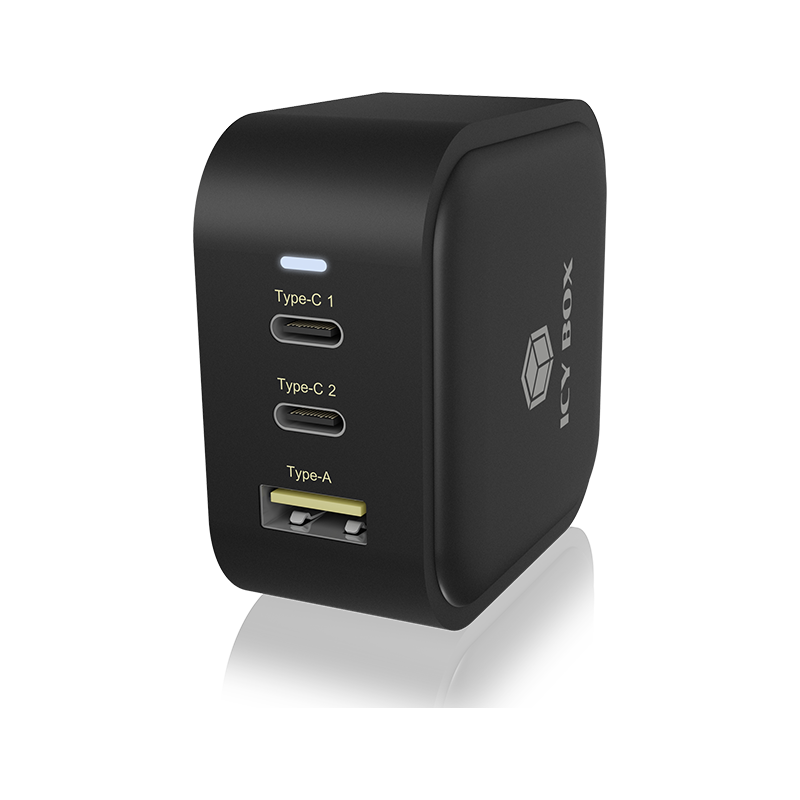 Polnilec IcyBox IB-PS1030-PD 65W GaN, USB-C, USB-A