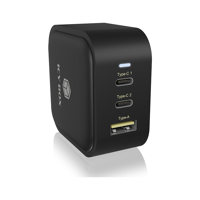 Polnilec IcyBox IB-PS1030-PD 65W GaN, USB-C, USB-A