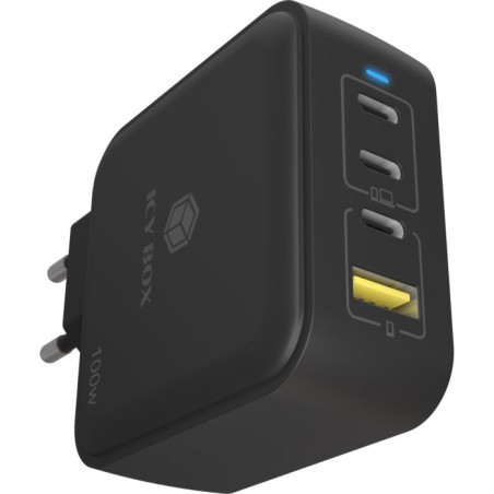 Polnilec IcyBox IB-PS1040-PD 100W GaN, USB-C, USB-A