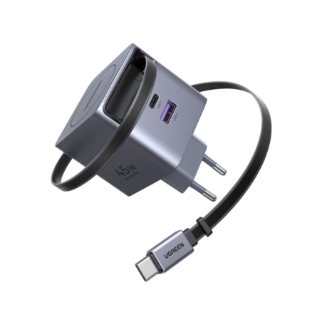 Polnilec Ugreen Retractable 45W GaN, USB-C, USB-A
