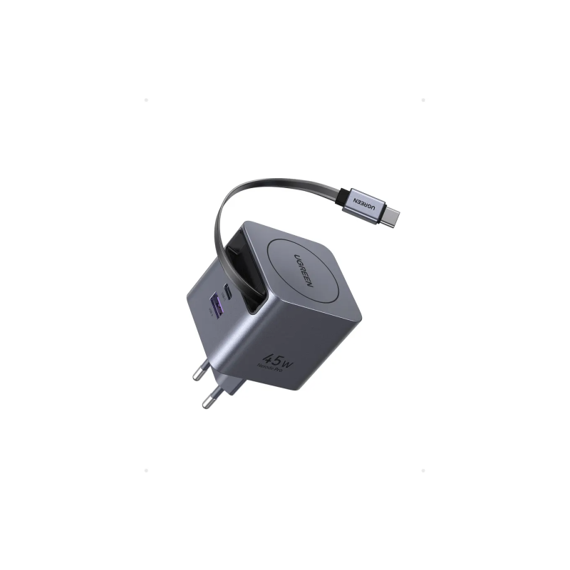 Polnilec Ugreen Retractable 45W GaN, USB-C, USB-A