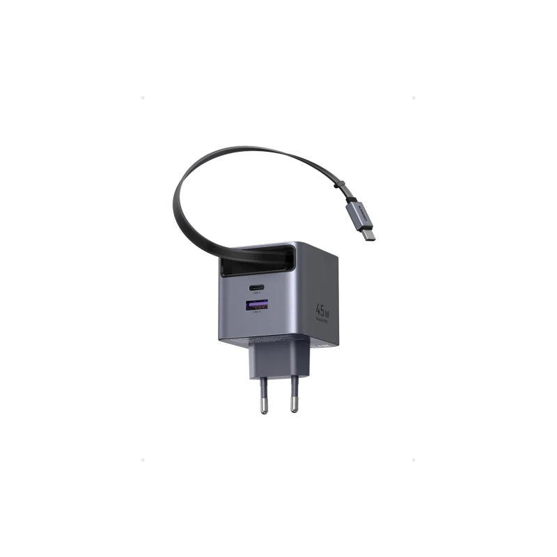 Polnilec Ugreen Retractable 45W GaN, USB-C, USB-A