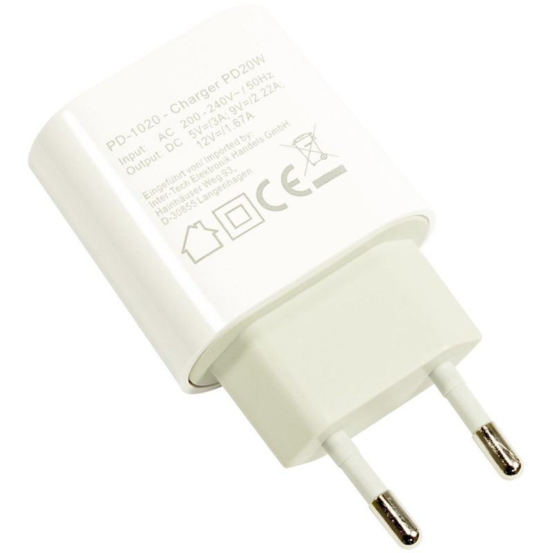 Polnilec INTER-TECH PD-1020 20W QC, bel