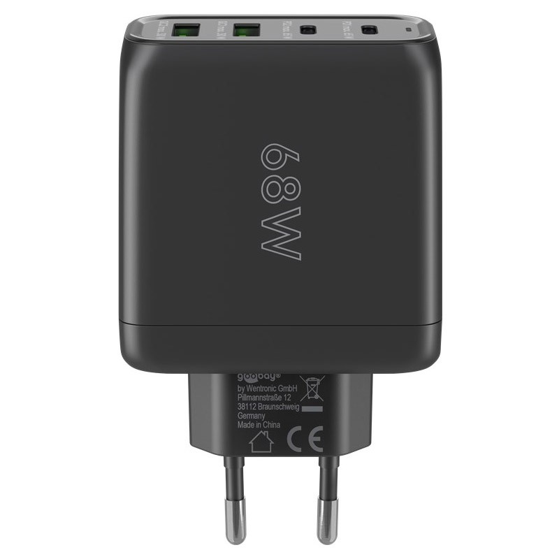 Polnilec GOOBAY 68W QC, 2x USB-C, 2x USB-A, črn